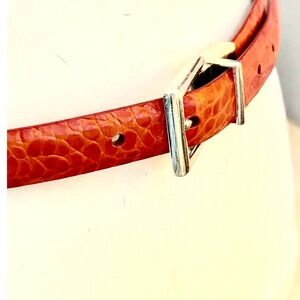 Ralph Lauren Orange Crocodile Embossed Thin Leather Belt Silver Buckle -34"